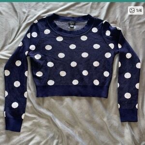 EUC Rue21 Navy and White Knit Polka Dot Crop Sweater. Medium.